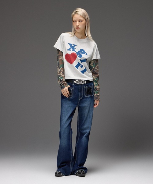 X-girl(エックスガール)の「LAYERED STYLE L/S COMPACT TEE(Tシャツ/カットソー・レディース・オフホワイト/ブラック・S/M)」の3枚目の写真