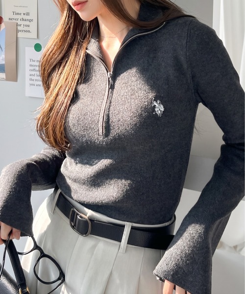 U.S. POLO ASSN.(ユーエスポロアッスン)の「【Ada.別注 U.S. POLO ASSN.】ハーフジップ リブ ニットプルオーバー(ニット/セーター・レディース・ボルドー/チャコールグレー/アイボリー・M/L)」の1枚目の写真