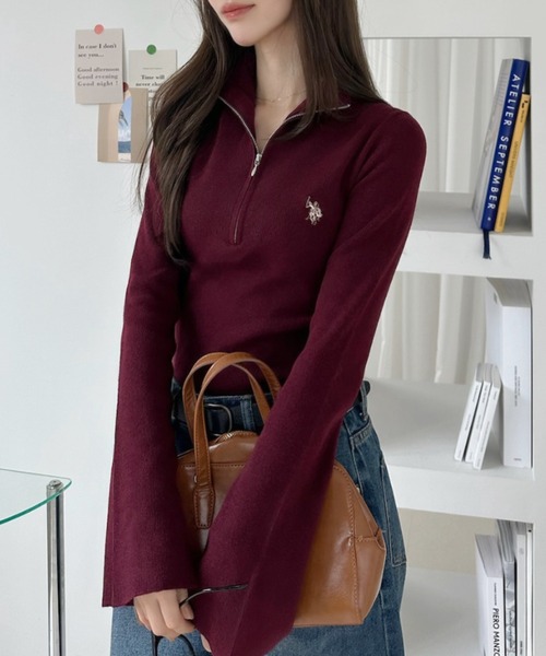 U.S. POLO ASSN.(ユーエスポロアッスン)の「【Ada.別注 U.S. POLO ASSN.】ハーフジップ リブ ニットプルオーバー(ニット/セーター・レディース・ボルドー/チャコールグレー/アイボリー・M/L)」の4枚目の写真