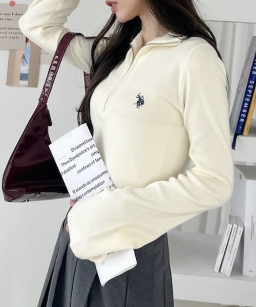 U.S. POLO ASSN.(ユーエスポロアッスン)の「【Ada.別注 U.S. POLO ASSN.】ハーフジップ リブ ニットプルオーバー(ニット/セーター・レディース・ボルドー/チャコールグレー/アイボリー・M/L)」の10枚目の写真