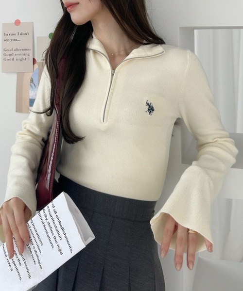 U.S. POLO ASSN.(ユーエスポロアッスン)の「【Ada.別注 U.S. POLO ASSN.】ハーフジップ リブ ニットプルオーバー(ニット/セーター・レディース・ボルドー/チャコールグレー/アイボリー・M/L)」の14枚目の写真