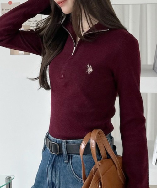 U.S. POLO ASSN.(ユーエスポロアッスン)の「【Ada.別注 U.S. POLO ASSN.】ハーフジップ リブ ニットプルオーバー(ニット/セーター・レディース・ボルドー/チャコールグレー/アイボリー・M/L)」の5枚目の写真