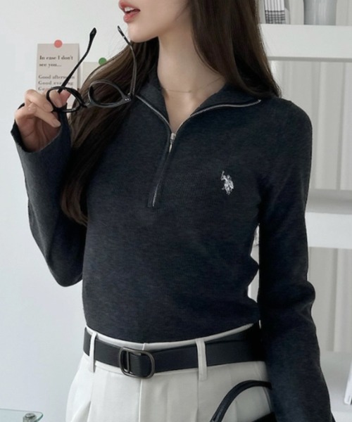 U.S. POLO ASSN.(ユーエスポロアッスン)の「【Ada.別注 U.S. POLO ASSN.】ハーフジップ リブ ニットプルオーバー(ニット/セーター・レディース・ボルドー/チャコールグレー/アイボリー・M/L)」の16枚目の写真