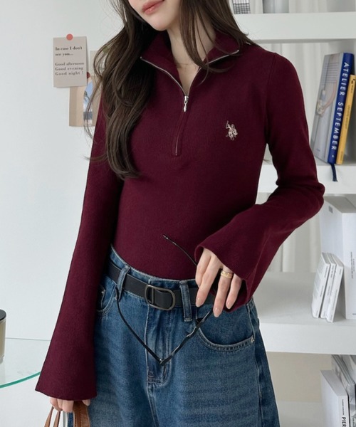 U.S. POLO ASSN.(ユーエスポロアッスン)の「【Ada.別注 U.S. POLO ASSN.】ハーフジップ リブ ニットプルオーバー(ニット/セーター・レディース・ボルドー/チャコールグレー/アイボリー・M/L)」の8枚目の写真