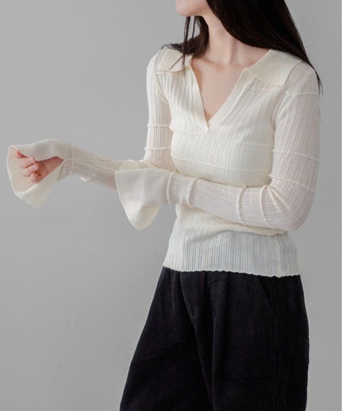 on:nue（オンニュ）の「【on:nue】袖フレアスキッパーメロウリブニット /26-27 AW COLLECTION（ニット/セーター・レディース・グレー/ネイビー/アイボリー/ブラック・FREE）」の8枚目の写真