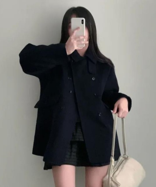 semplice(センプリチェ)の「ショートコート【韓国ファッション】(その他アウター・レディース・ブラック/ダークグレー・F)」の10枚目の写真