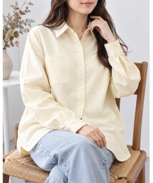FAZVY(ファズビー)の「秋色で楽しむ 抜け感オープンカラー長袖シャツ(シャツ/ブラウス・レディース・ブルー/ピンク/ブラウン/ホワイト・L/M/S)」の11枚目の写真