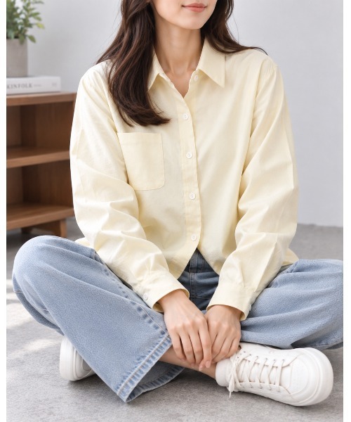 FAZVY(ファズビー)の「秋色で楽しむ 抜け感オープンカラー長袖シャツ(シャツ/ブラウス・レディース・ブルー/ピンク/ブラウン/ホワイト・L/M/S)」の15枚目の写真