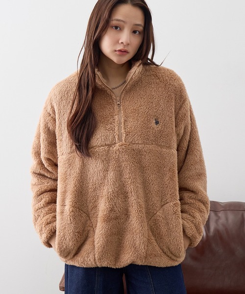 U.S. POLO ASSN.(ユーエスポロアッスン)の「【U.S. POLO ASSN./ユーエスポロアッスン】ワンポイント ダブルホースマン刺繍 ダブルフェイス ボアフリース ハーフジップ(その他アウター・メンズ・アイボリー/カーキ/ネイビー/ベージュ/ブラック・LL/L/M)」の3枚目の写真