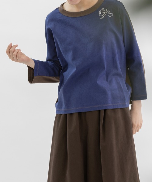 nop de nod（ノップドゥノッド）の「Clocheスワン刺繍布帛9分袖カットソー（Tシャツ/カットソー・レディース・ブラック/ネイビー/ブラウン・3）」の14枚目の写真