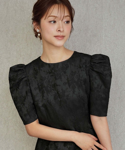 girl(ガール)の「花柄ジャガード パフスリーブ ロング 結婚式 パーティードレス オケージョンドレス お呼ばれ 二次会 成人式 同窓会 謝恩会(ドレス・レディース・グレー/ブラック・S/M/L/2L)」の11枚目の写真