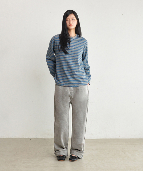 GLW（ジーエルダブリュ）の「[ユニセックス] ストライプヘンリーネックロングスリーブTシャツ ブルー（Tシャツ/カットソー・メンズ・その他・SMALL/MEDIUM/LARGE/X-LARGE）」の5枚目の写真