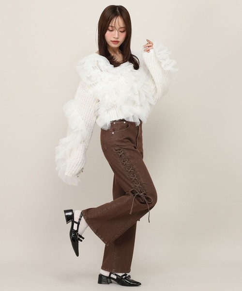 Heather(ヘザー)の「レースアップフレアデニムパンツ 1094865(デニムパンツ・レディース・ブルー/ブラウン・S/M)」の3枚目の写真
