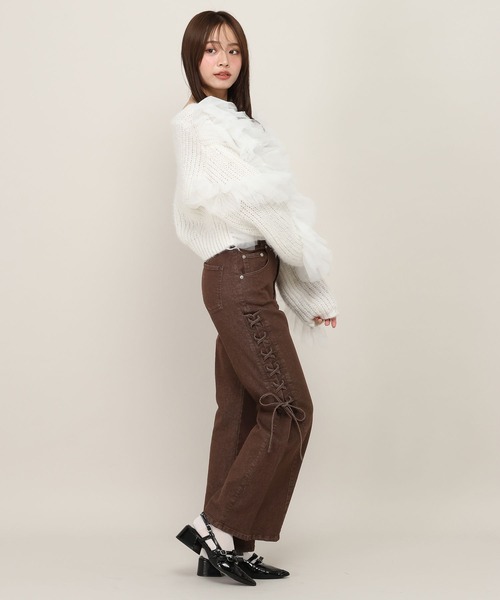 Heather(ヘザー)の「レースアップフレアデニムパンツ 1094865(デニムパンツ・レディース・ブルー/ブラウン・S/M)」の4枚目の写真