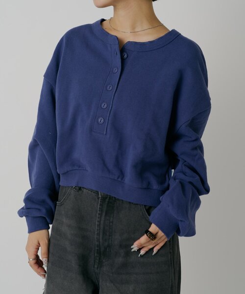 goocy（グーシー）の「【DISCUS】フレンチテリーヘンリーPO（Tシャツ/カットソー・レディース・レッド/グレー/ブラウン/ネイビー・FREE）」の3枚目の写真