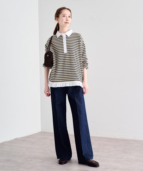 U by SPICK&SPAN(ユーバイスピックアンドスパン)の「《追加》マルチボーダーフリルドッキングプルオーバー(Tシャツ/カットソー・レディース・グレー/ブルー/アイボリー・FREE)」の17枚目の写真