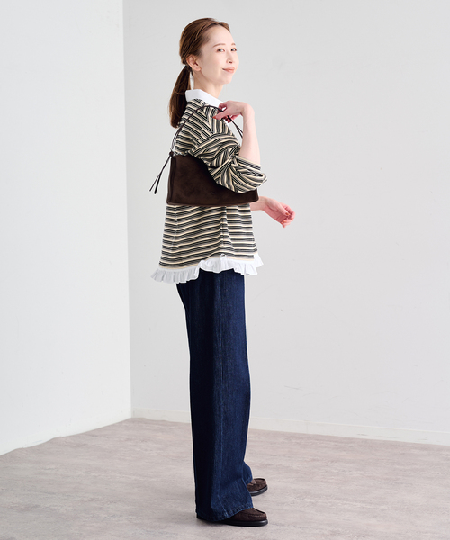 U by SPICK&SPAN(ユーバイスピックアンドスパン)の「《追加》マルチボーダーフリルドッキングプルオーバー(Tシャツ/カットソー・レディース・グレー/ブルー/アイボリー・FREE)」の18枚目の写真
