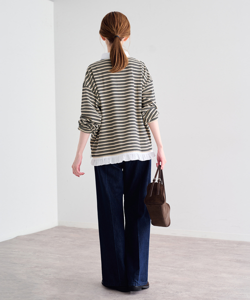 U by SPICK&SPAN(ユーバイスピックアンドスパン)の「《追加》マルチボーダーフリルドッキングプルオーバー(Tシャツ/カットソー・レディース・グレー/ブルー/アイボリー・FREE)」の19枚目の写真