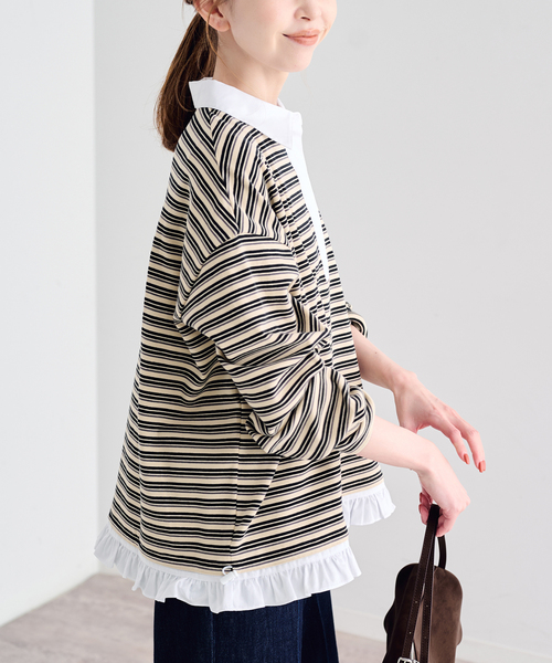 U by SPICK&SPAN(ユーバイスピックアンドスパン)の「《追加》マルチボーダーフリルドッキングプルオーバー(Tシャツ/カットソー・レディース・グレー/ブルー/アイボリー・FREE)」の21枚目の写真