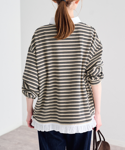U by SPICK&SPAN(ユーバイスピックアンドスパン)の「《追加》マルチボーダーフリルドッキングプルオーバー(Tシャツ/カットソー・レディース・グレー/ブルー/アイボリー・FREE)」の22枚目の写真