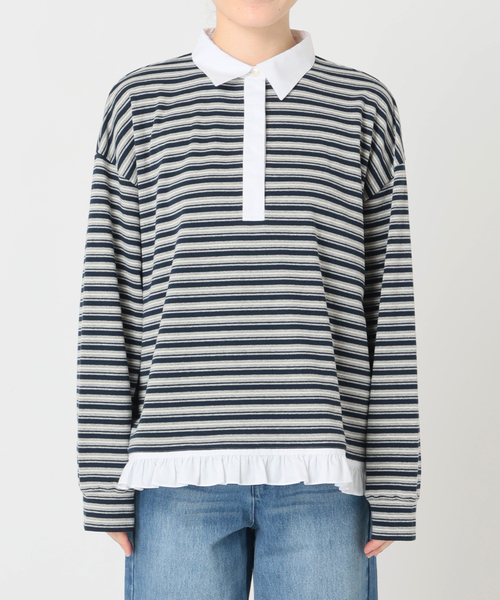 U by SPICK&SPAN(ユーバイスピックアンドスパン)の「《追加》マルチボーダーフリルドッキングプルオーバー(Tシャツ/カットソー・レディース・グレー/ブルー/アイボリー・FREE)」の7枚目の写真