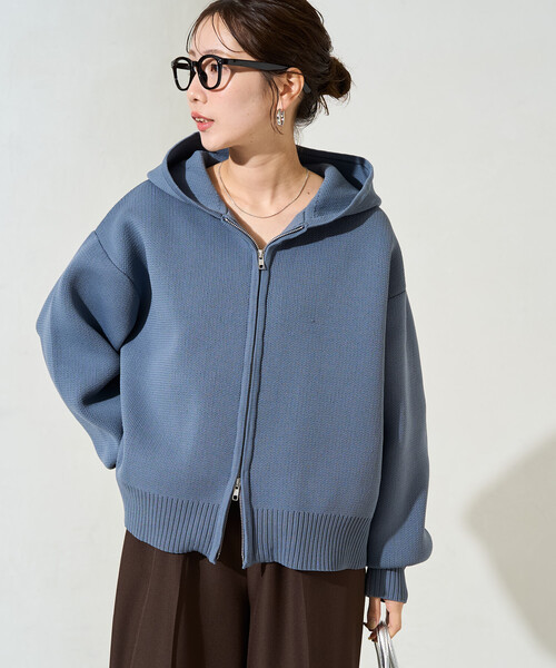 FREAK'S STORE(フリークスストア)の「限定展開 <ウォッシャブル> 軽量 ニット フルジップ パーカー(パーカー・レディース・ブルー/レッド/ナチュラル/ブラウン/ブラック/ネイビー・フリ-)」の5枚目の写真