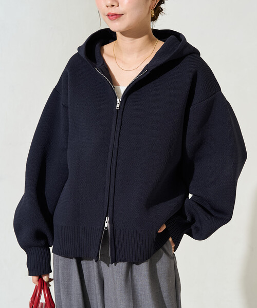 FREAK'S STORE(フリークスストア)の「限定展開 <ウォッシャブル> 軽量 ニット フルジップ パーカー(パーカー・レディース・ブルー/レッド/ナチュラル/ブラウン/ブラック/ネイビー・フリ-)」の11枚目の写真