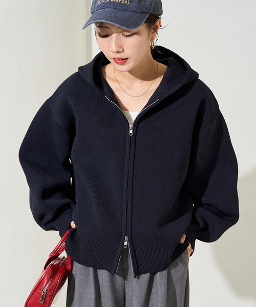 FREAK'S STORE(フリークスストア)の「限定展開 <ウォッシャブル> 軽量 ニット フルジップ パーカー(パーカー・レディース・ブルー/レッド/ナチュラル/ブラウン/ブラック/ネイビー・フリ-)」の12枚目の写真