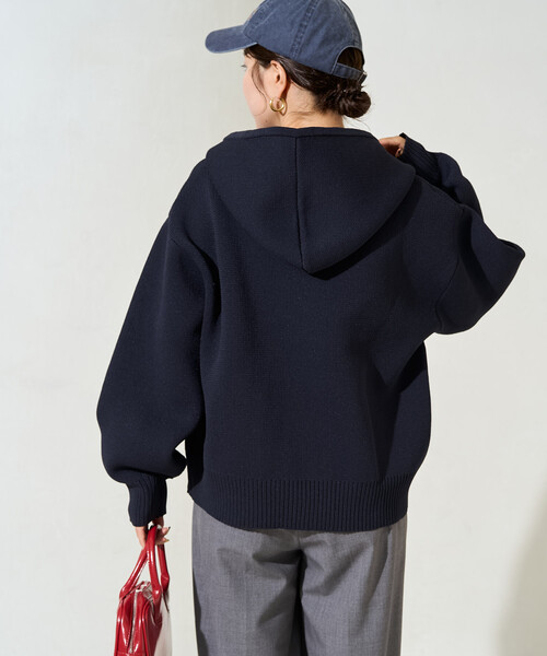 FREAK'S STORE(フリークスストア)の「限定展開 <ウォッシャブル> 軽量 ニット フルジップ パーカー(パーカー・レディース・ブルー/レッド/ナチュラル/ブラウン/ブラック/ネイビー・フリ-)」の13枚目の写真