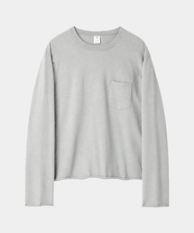 CHOWOO（チョウ）の「裁ちっぱなし ワンポケット ロングスリーブ（グレー）（Tシャツ/カットソー）」