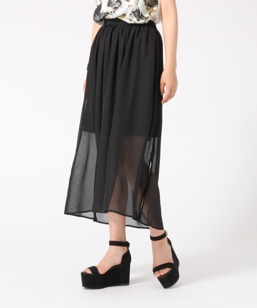 HARE(ハレ)の「シフォンギャザーマキシスカート(HARE)(スカート・レディース・グレー/ブラック・FREE)」の2枚目の写真