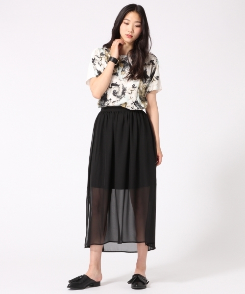 HARE(ハレ)の「シフォンギャザーマキシスカート(HARE)(スカート・レディース・グレー/ブラック・FREE)」の3枚目の写真