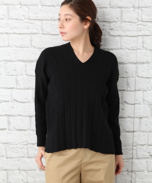 LEPSIM(レプシィム)の「12GランダムリブVネックプルオーバー 741430(ニット/セーター・レディース・オフホワイト/グレー/ブラック・FREE)」の2枚目の写真