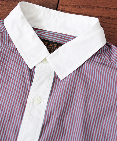 CUBE SUGAR(キューブシュガー)の「レジメンタルストライプ クレリックシャツ(シャツ/ブラウス・レディース・ワインレッド/ブルー/ブラック・M)」の9枚目の写真