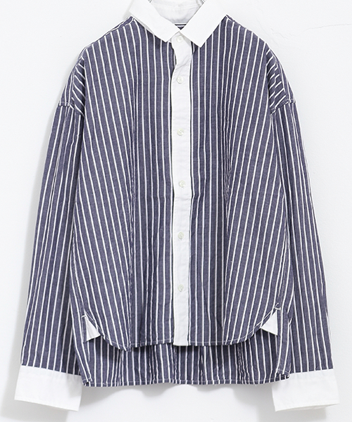 CUBE SUGAR(キューブシュガー)の「レジメンタルストライプ クレリックシャツ(シャツ/ブラウス・レディース・ワインレッド/ブルー/ブラック・M)」の12枚目の写真