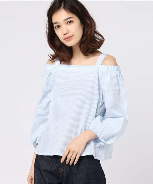 Honeys（ハニーズ）の「袖リボンブラウス（シャツ/ブラウス・レディース・ブルー系その他/ホワイト×ネイビー/ブラック系その他/ピンク系その他/ブルー系その他2/ホワイト・M/L）」の5枚目の写真