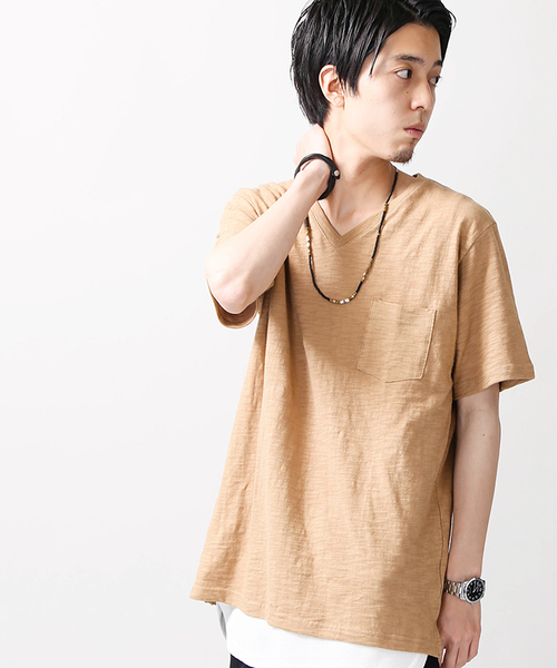 WEGO(ウィゴー)の「WEGO/スラブVポケットカットソー(Tシャツ/カットソー・メンズ・ホワイト/ネイビー/杢グレー/カーキ/ベージュ/ワイン・SMALL/MEDIUM/LARGE)」の3枚目の写真