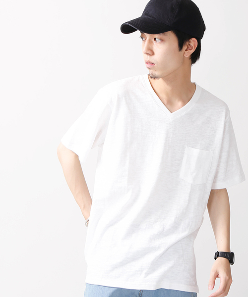 WEGO(ウィゴー)の「WEGO/スラブVポケットカットソー(Tシャツ/カットソー・メンズ・ホワイト/ネイビー/杢グレー/カーキ/ベージュ/ワイン・SMALL/MEDIUM/LARGE)」の1枚目の写真