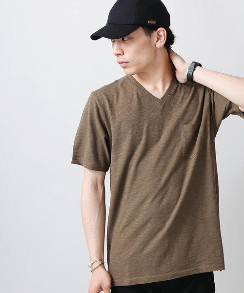 WEGO(ウィゴー)の「WEGO/スラブVポケットカットソー(Tシャツ/カットソー・メンズ・ホワイト/ネイビー/杢グレー/カーキ/ベージュ/ワイン・SMALL/MEDIUM/LARGE)」の4枚目の写真