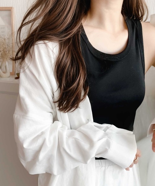 classicalelf（クラシカルエルフ）の「丸首 綿混 無地ノースリーブタンクトップ(袖なし)（タンクトップ・レディース・グレイッシュベージュ/ネイビー/グレー系その他/ブラック/カーキ/ホワイト/杢グレー/グレイッシュブルー/モスグリーン/モカ/グリーン系その他・XX-LARGE/MEDIUM/X-LARGE/XXX-LARGE/LARGE/SMALL）」の14枚目の写真