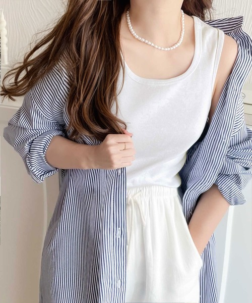 classicalelf（クラシカルエルフ）の「丸首 綿混 無地ノースリーブタンクトップ(袖なし)（タンクトップ・レディース・グレイッシュベージュ/ネイビー/グレー系その他/ブラック/カーキ/ホワイト/杢グレー/グレイッシュブルー/モスグリーン/モカ/グリーン系その他・XX-LARGE/MEDIUM/X-LARGE/XXX-LARGE/LARGE/SMALL）」の16枚目の写真