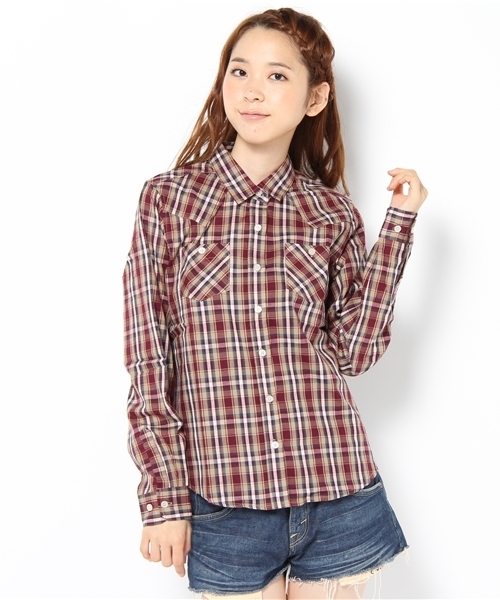 WEGO(ウィゴー)の「ウエスタンチェックブロードLSシャツ(シャツ/ブラウス・レディース・ブラック/ベージュ/グリーン/ブルー/レッド・MEDIUM/LARGE)」の1枚目の写真