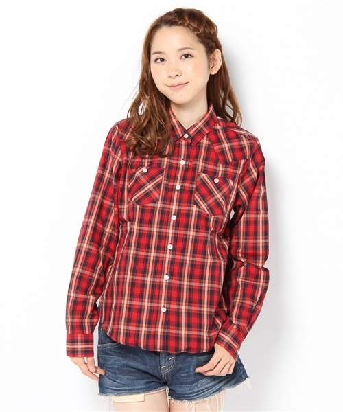 WEGO(ウィゴー)の「ウエスタンチェックブロードLSシャツ(シャツ/ブラウス・レディース・ブラック/ベージュ/グリーン/ブルー/レッド・MEDIUM/LARGE)」の5枚目の写真