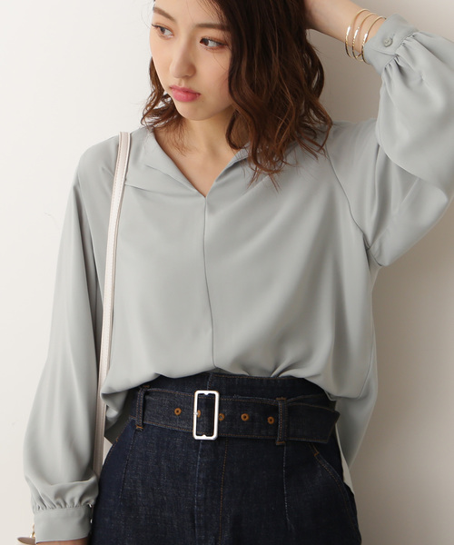 N.（N. Natural Beauty Basic）（エヌエヌナチュラルビューティーベーシック）の「オープンカラージョーゼットブラウス（シャツ/ブラウス・レディース・ホワイト/ネイビー/ライトグリーン・MEDIUM）」の3枚目の写真