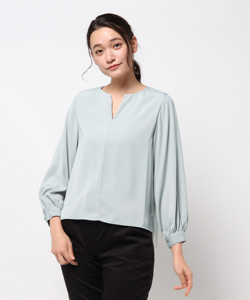 N.（N. Natural Beauty Basic）（エヌエヌナチュラルビューティーベーシック）の「オープンカラージョーゼットブラウス（シャツ/ブラウス・レディース・ホワイト/ネイビー/ライトグリーン・MEDIUM）」の15枚目の写真