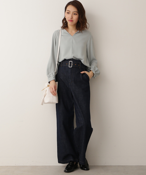 N.（N. Natural Beauty Basic）（エヌエヌナチュラルビューティーベーシック）の「オープンカラージョーゼットブラウス（シャツ/ブラウス・レディース・ホワイト/ネイビー/ライトグリーン・MEDIUM）」の14枚目の写真