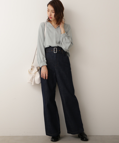 N.（N. Natural Beauty Basic）（エヌエヌナチュラルビューティーベーシック）の「オープンカラージョーゼットブラウス（シャツ/ブラウス・レディース・ホワイト/ネイビー/ライトグリーン・MEDIUM）」の12枚目の写真