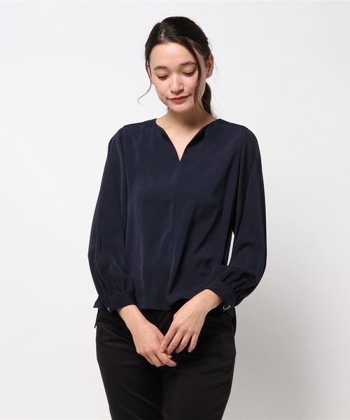 N.（N. Natural Beauty Basic）（エヌエヌナチュラルビューティーベーシック）の「オープンカラージョーゼットブラウス（シャツ/ブラウス・レディース・ホワイト/ネイビー/ライトグリーン・MEDIUM）」の9枚目の写真