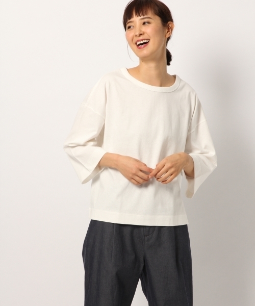 GLOBAL WORK（グローバルワーク）の「【USAコットン】クルー8分袖/777873（Tシャツ/カットソー・レディース・ホワイト/ネイビー/ピンク/その他・MEDIUM/LARGE）」の2枚目の写真