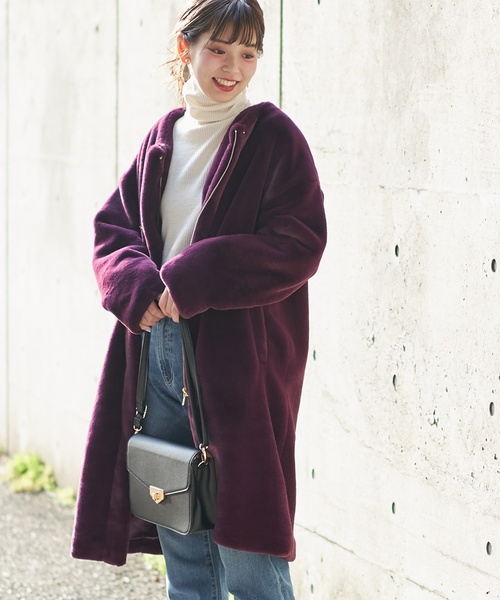 natural couture（ナチュラルクチュール）の「エコファーレディロングコート（その他アウター・レディース・ベージュ/パープル/ブラウン・FREE）」の5枚目の写真